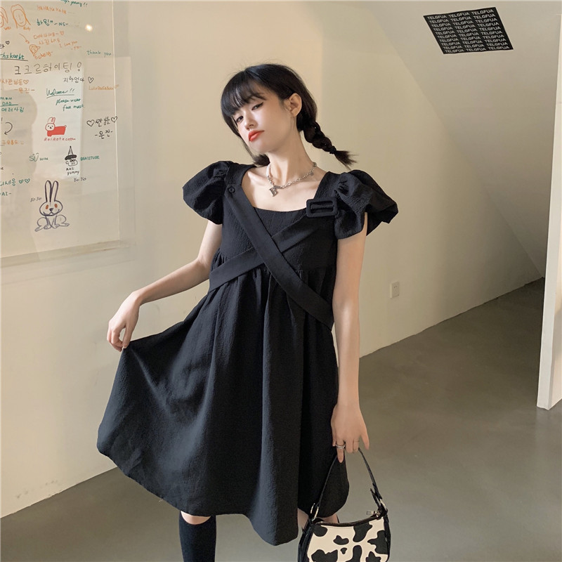 Real price French crossover design with thin bubble sleeve puffy dress