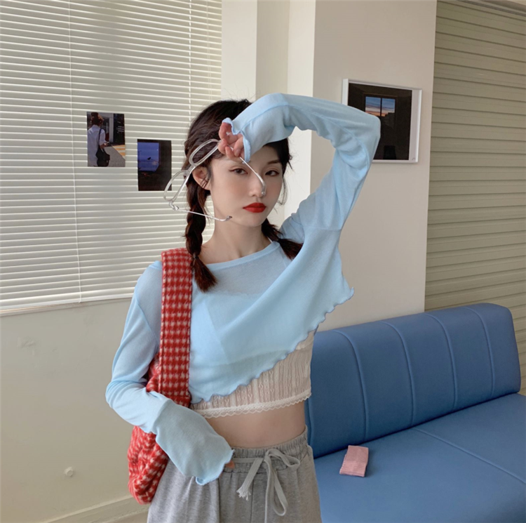 Real price loose sunscreen long sleeve T-shirt with LACE VEST