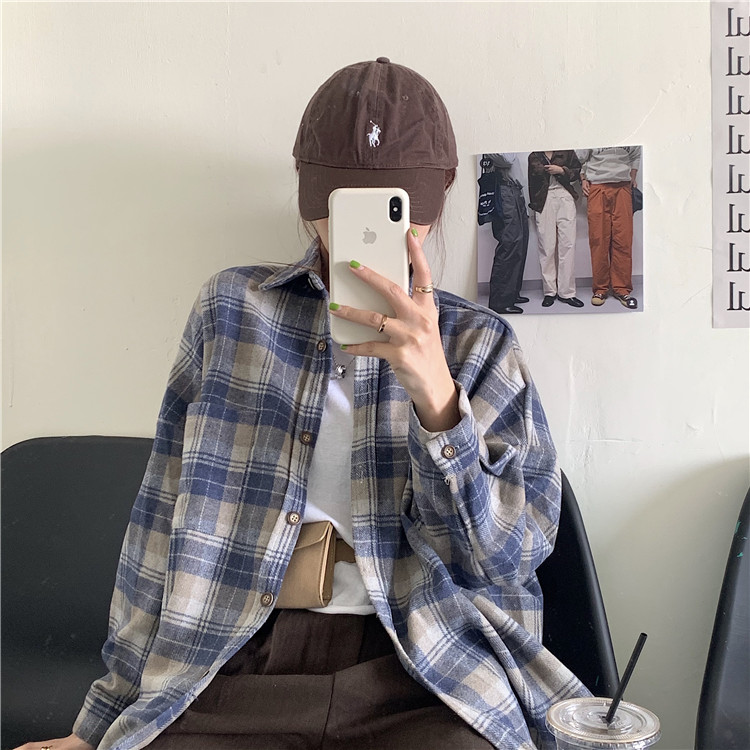 Real price loose matted and thickened Plaid Shirt coat is versatile