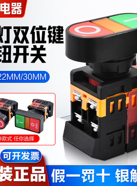 宏钏日字启动停止开关PPBB-30N自复位不带锁双键带灯30厘按钮开关