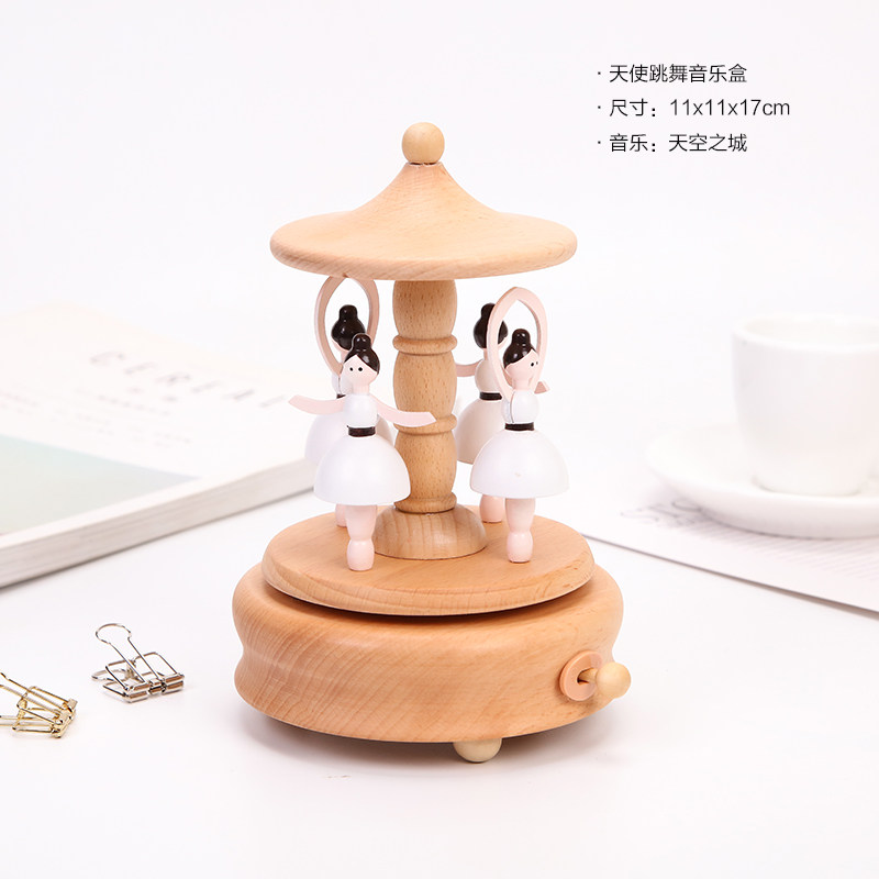 音乐盒木质生日蛋糕音乐盒摆件女生日礼物木制旋转八音盒创意音乐