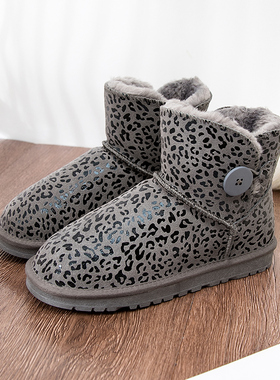 冬季新款牛皮3352防水雪地靴女加绒短筒皮毛一体保暖防滑面包鞋棉