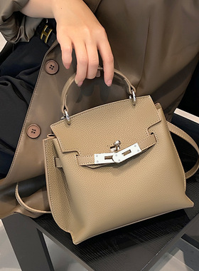 感头层牛皮凯莉包2025新款真皮女包潮流时尚手提包单肩斜挎包