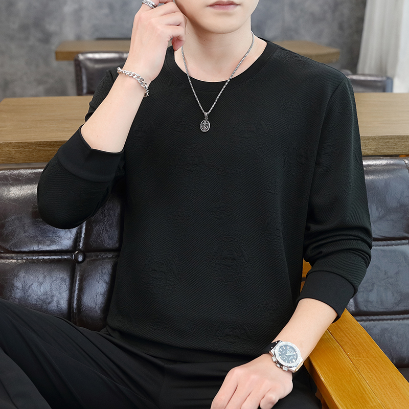 12101P35秋冬正肩夹棉提花长袖卫衣圆领打底衫，男装卫衣，电商D207