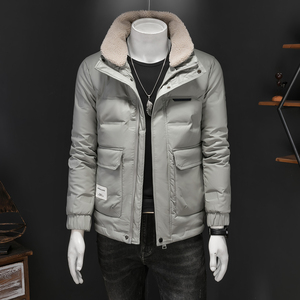 D8710 P215 皮衣羽绒服男羊羔毛领羽绒外套羽绒衣图片