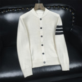 5100P98棒球领纽扣秋冬针织开衫针织外套刺绣开衫外套，男装针织衫/毛衣，电商D207