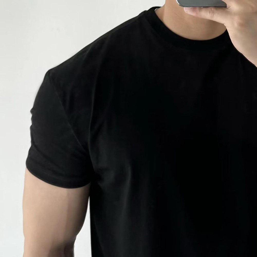 纯棉小领口收袖口t恤男夏季健身显肌肉短袖重磅cleanfit内搭半袖,男装T恤,电商D207