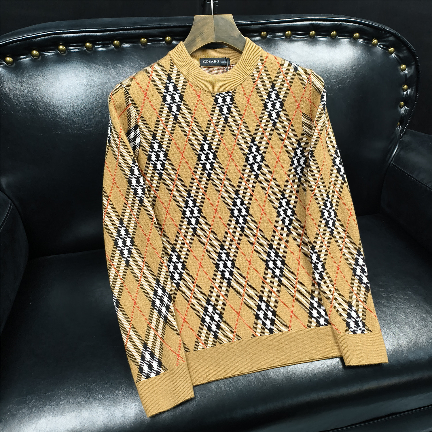 C7696P145格子秋冬长袖羊毛衫毛衣针织衫套头打底衫，男装针织衫/毛衣，电商D207