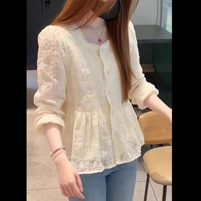 高级感蕾丝衬衫女遮肚子小衫时尚