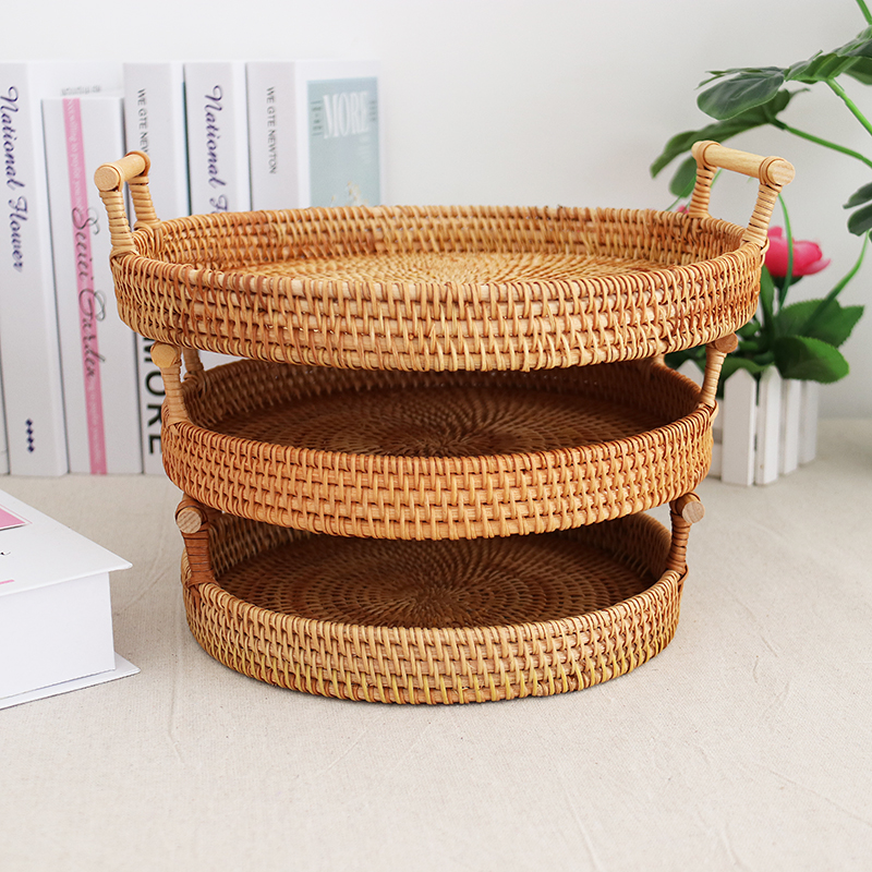 包邮藤编水果篮手工编织越南秋藤水果盘果盆零食糖果干果收纳筐盒