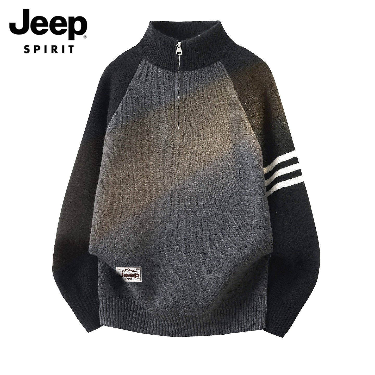 JEEP SPIRIT半拉链毛衣男士2026冬季加厚立领撞色百搭针织衫男款
