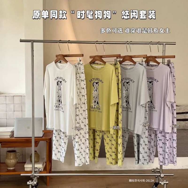 2612#韩社时髦狗狗悠闲家居服套装女夏季舒适宽松短袖圆领睡衣