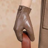 修手触屏山羊皮真皮手套女士秋冬季 骑行开车加绒保暖纯皮单皮薄款