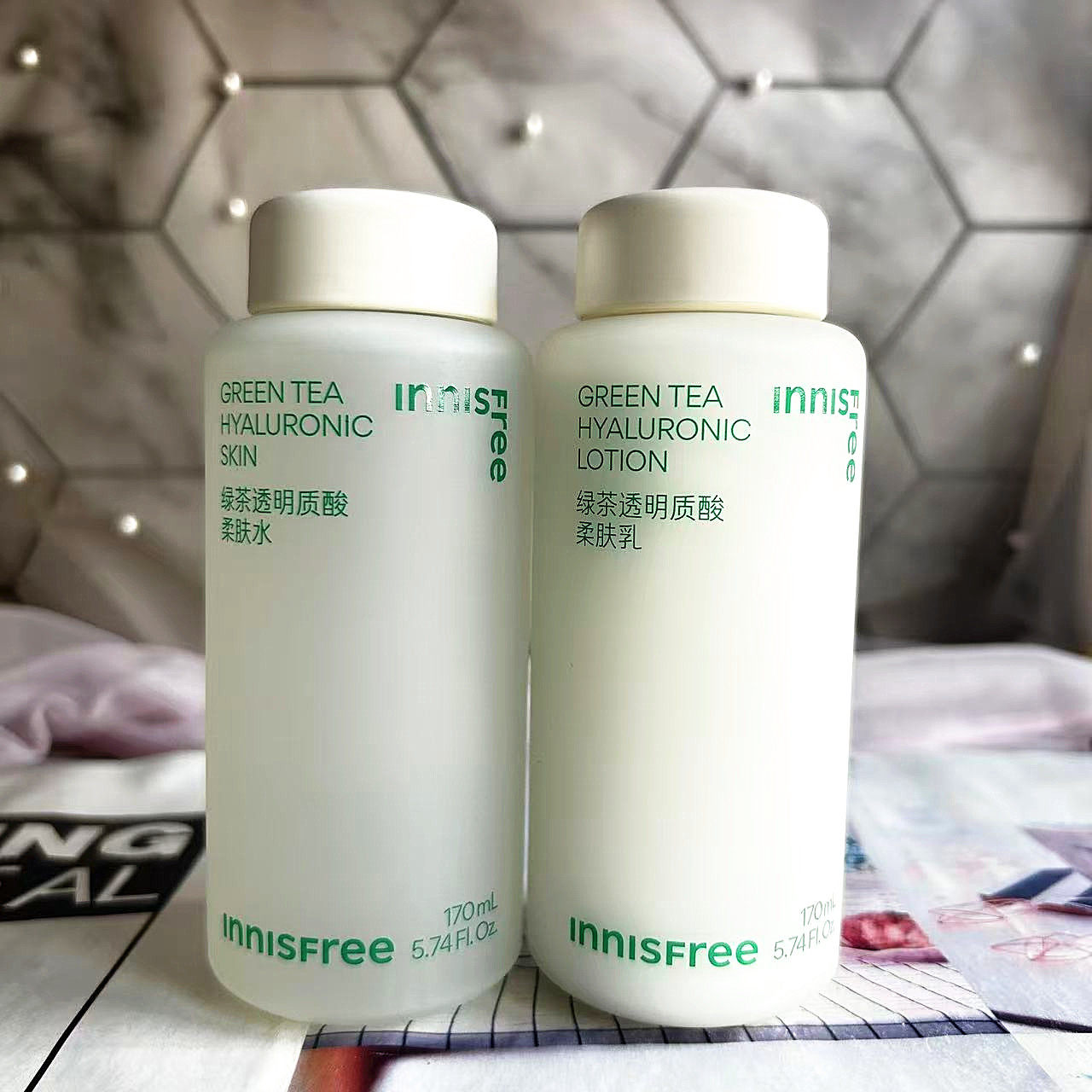 无盒简装!悦诗风吟绿茶水乳2件套透明质酸柔肤水170ml+乳液170ml