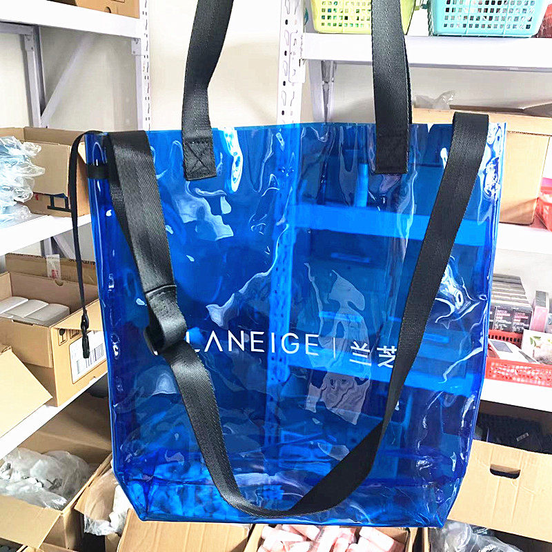 兰芝专柜赠品！蓝色pu透明挎包 单肩包 大容量简约通勤包
