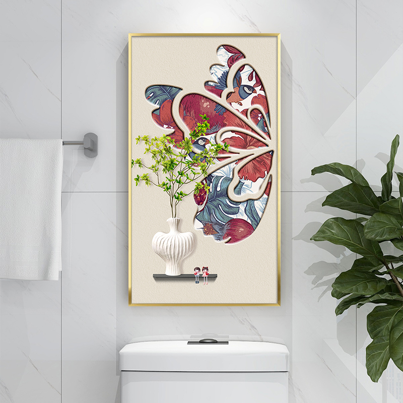 防水卫生间马桶墙挂画轻奢风景鹿厕所浴室装饰画玄关绿植花卉免钉图片