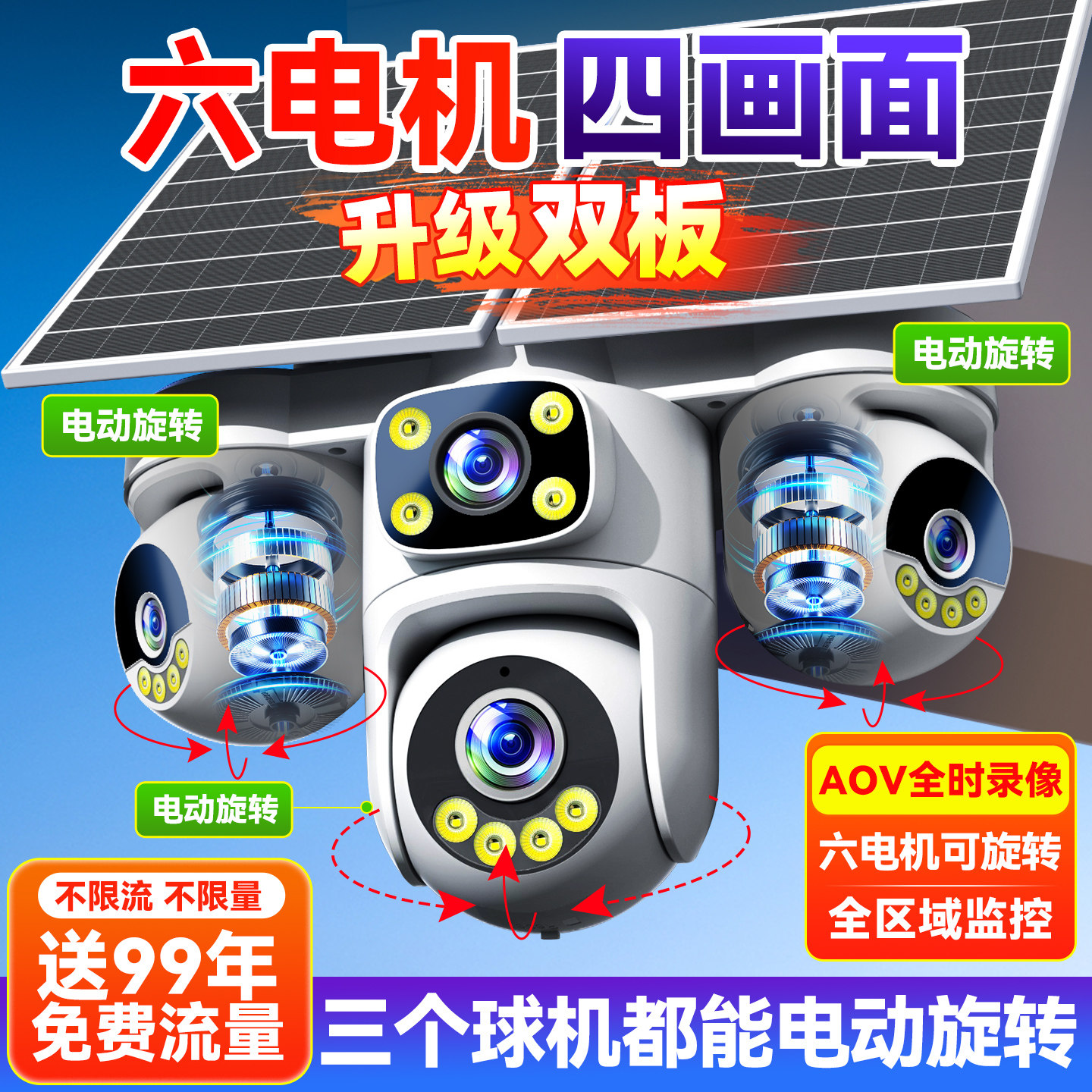 双画面+10倍变焦，无电无网手机远程监控。