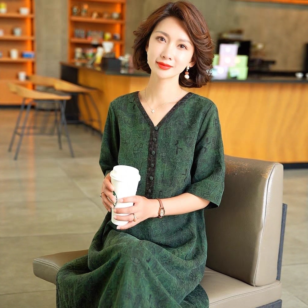 高端奢华大牌香云纱连衣裙女2025夏季新款复古真丝桑蚕丝妈妈裙子
