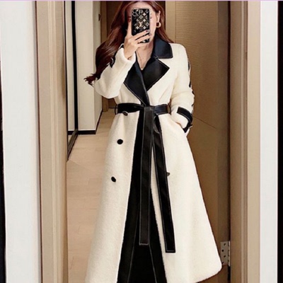 獭兔毛中长款韩版拼接大衣