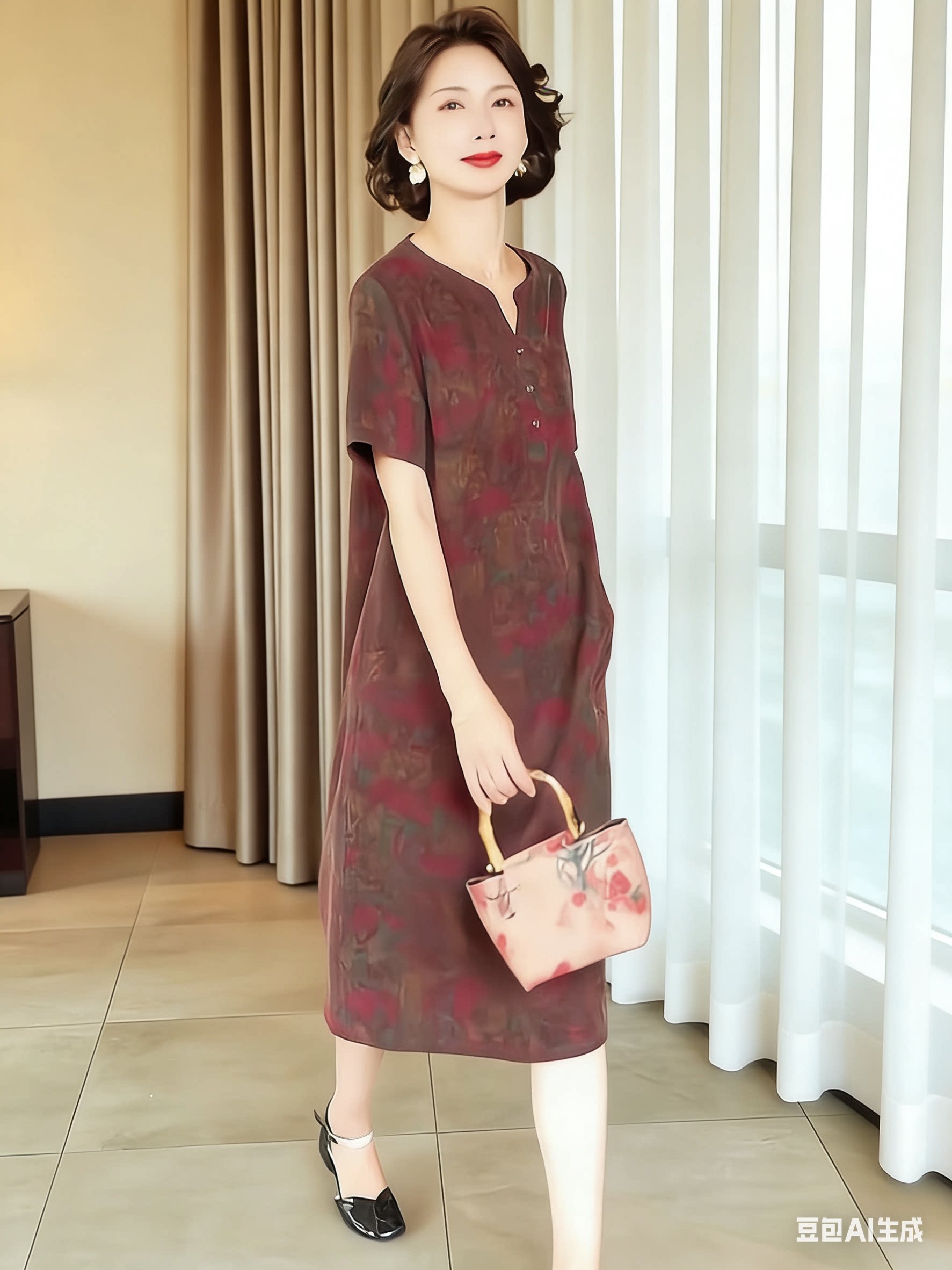 香云纱桑蚕丝连衣裙女2026春夏季新款新中式国风中老年宽松妈妈装