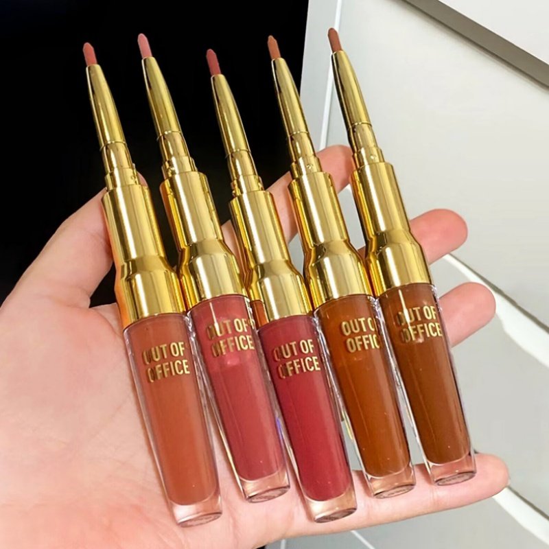 outofoffice水嘟笔双头唇釉ooo唇线笔水光精华镜面裸色系口红新款
