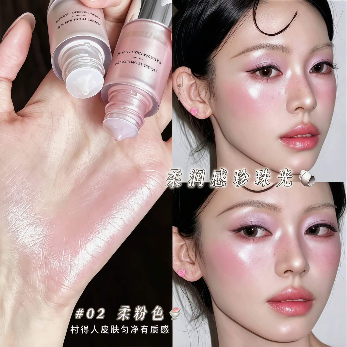 粉色珍珠光泽！腮红高光液提亮液珠光液体高光面部清透水光化妆师图片