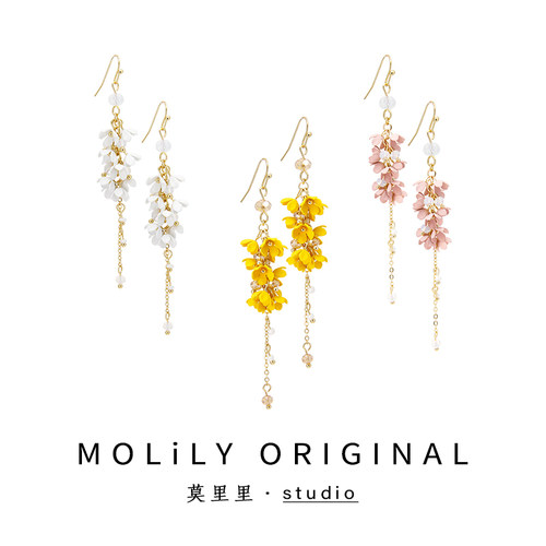 仙气花朵流苏耳环珍珠森系