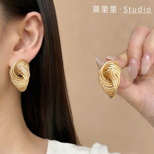 莫里里欧美金属风小众个性 潮人百搭耳饰饰品 耳钉扭曲螺旋耳坠时尚