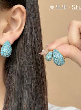 莫里里925银针耳钉铜镶蓝色锆石唯美耳坠ins风小众个性耳饰饰品女
