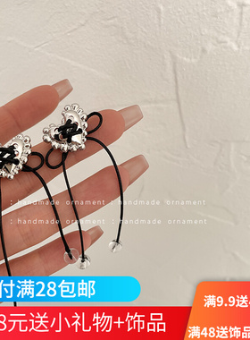 莫里里个性编织不规则爱心耳钉气质黑色流苏蝴蝶结耳环网红朋克女