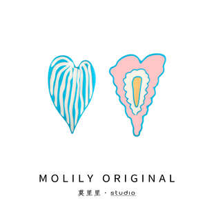 原创不对称耳环春夏粉蓝撞色甜美爱心银针耳钉女不规则耳饰品耳夹