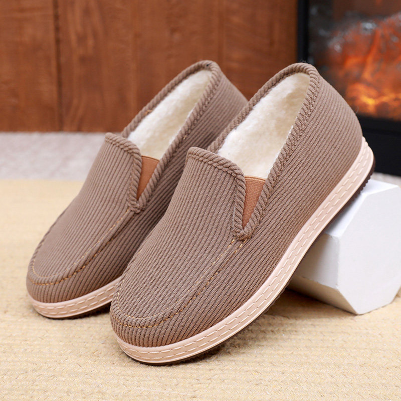 冬季加绒加厚老北京布鞋男士棉鞋防滑工作鞋一脚蹬懒人保暖休闲鞋