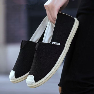 夏天老北京布鞋男韩版潮流百搭渔夫豆豆休闲软底一脚蹬懒人亚麻鞋