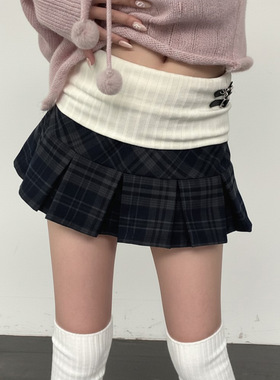 学院风复古格纹百褶半身裙女2025秋冬新款高腰防走光包臀A字短裙
