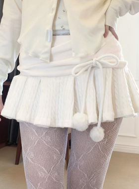 秋冬甜美百搭小个子短裙女裙摆辣妹白色针织新款纯欲荷叶半身裙潮