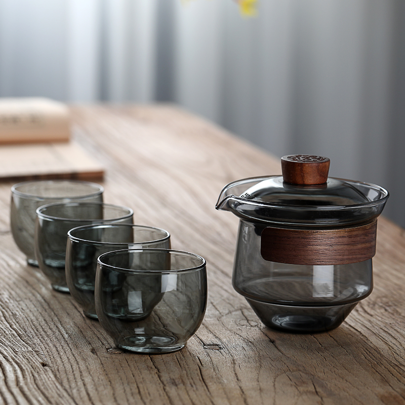 玻璃盖碗茶杯家用大号防烫三才泡茶碗带盖单个手抓壶功夫茶具套装