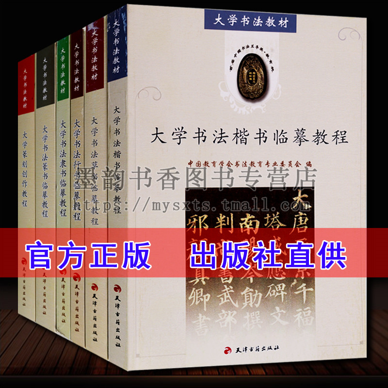 正版现货 大学书法教材教程系列 全6册 大学书法楷书草书行书隶书篆书临摹教程大学篆刻创作教程 书法篆刻入门教程书籍天津古籍