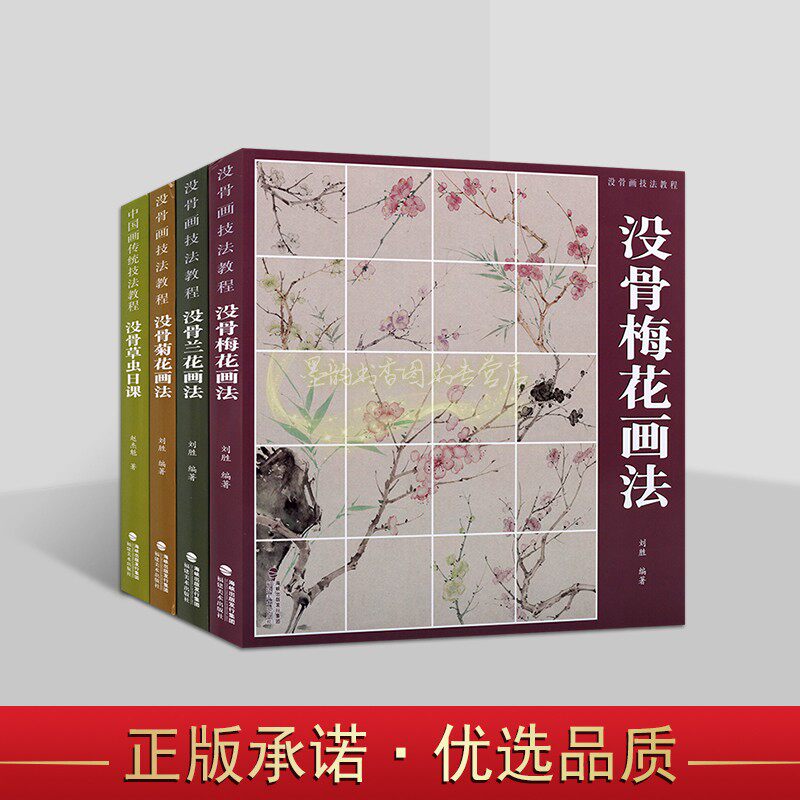 没骨画技法教程:没骨兰花梅花菊花草虫画法全套4册中国国画花卉绘画技法教材没无骨法绘画讲解课稿小品画白描线稿福建美术出版社书