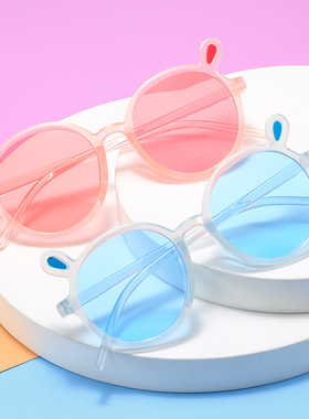 儿童太阳镜男女小童防紫外线可爱宝宝2024新款时尚彩色兔耳朵墨镜