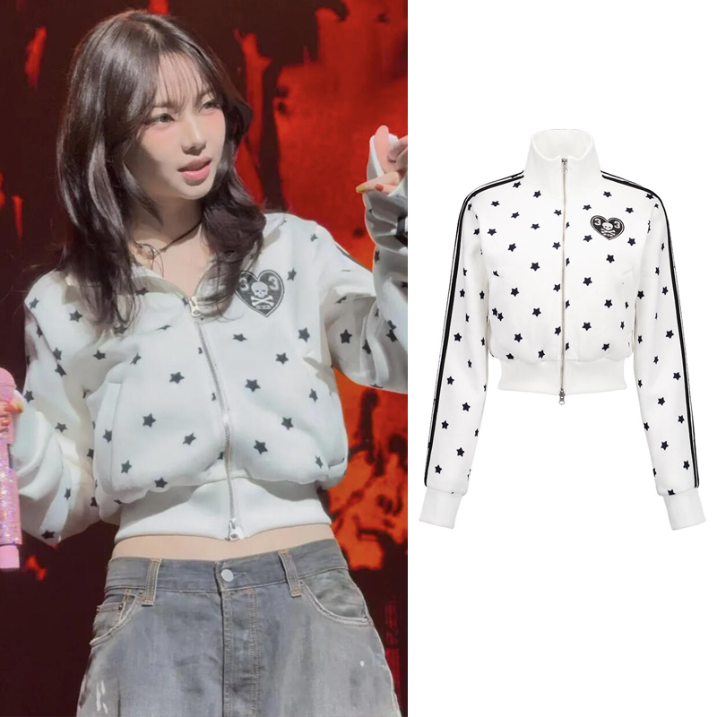 柳智敏同款街头风星星短款立领拉链外套女韩系千禧运动卫衣夹克韩