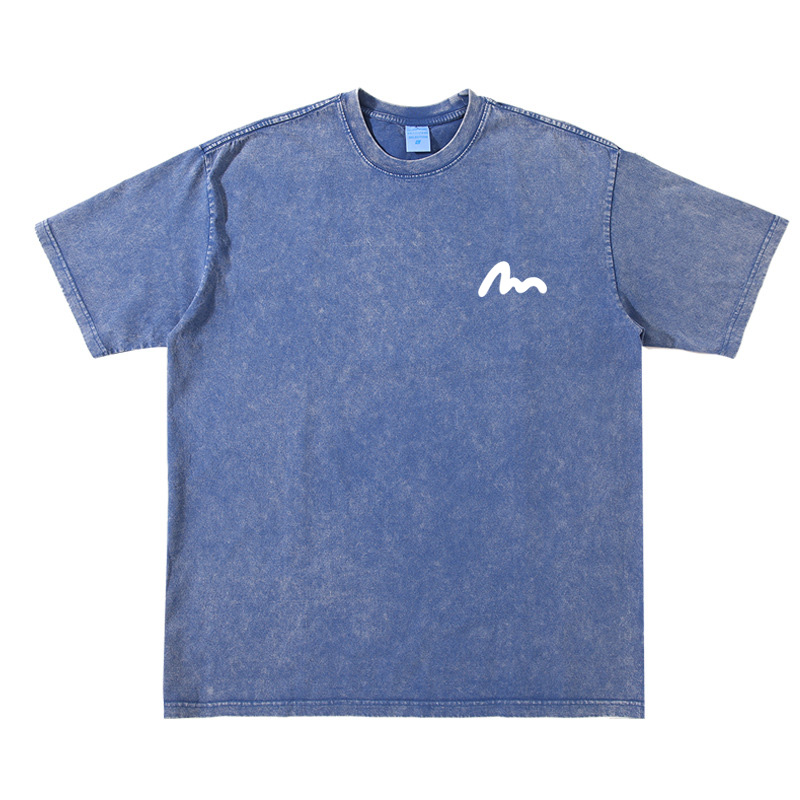 美式复古纯棉半袖黑色水洗大码