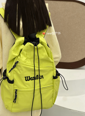 户外徒步登山包大容量抽绳双肩包女轻便旅行郊游背包男羽毛球拍包