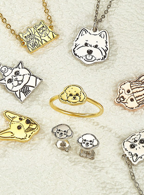 宠物照片定制项链小猫狗头像手链吊坠戒指刻字纯银首饰纪念品礼物