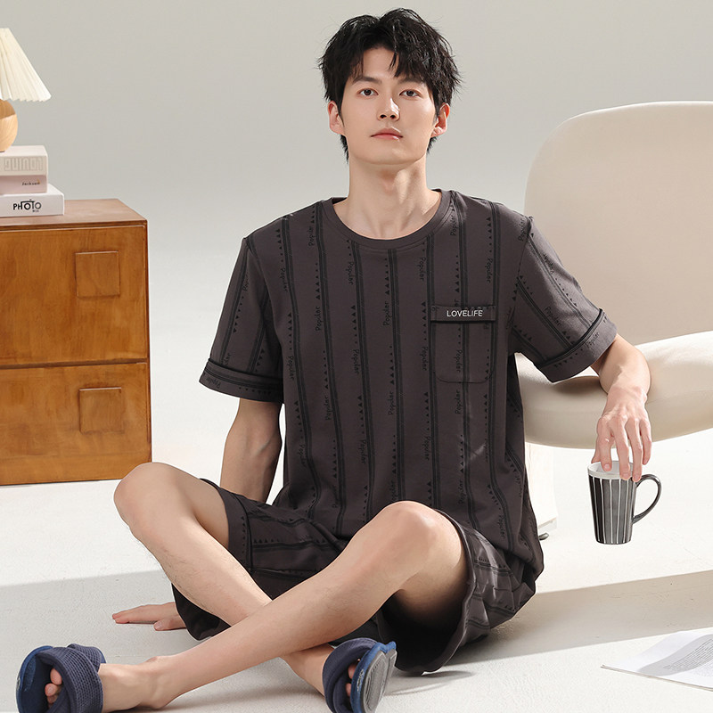 男士睡衣夏季莫代尔短袖短裤青少年韩版简约冰丝薄款家居服两件套