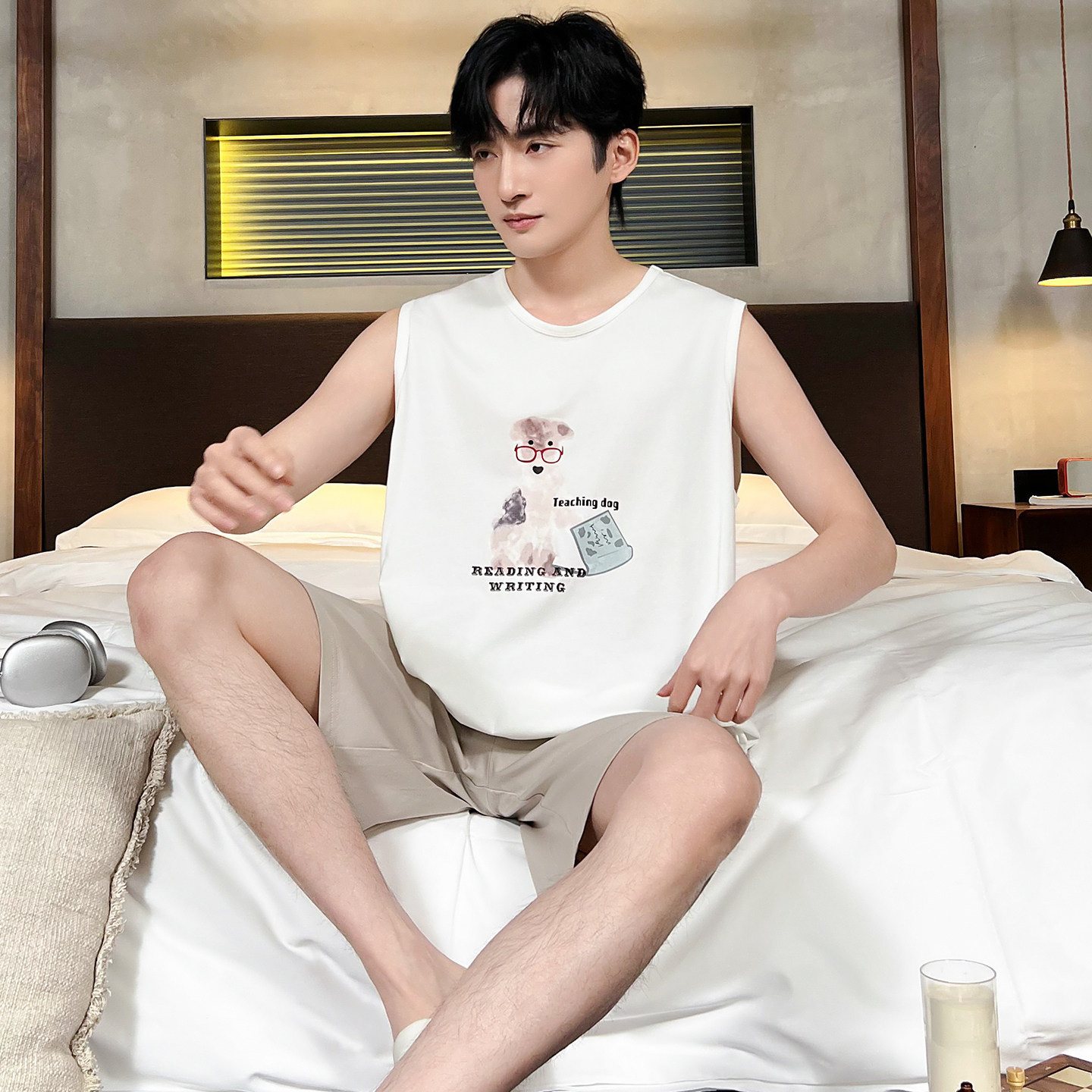 睡衣男士夏季纯棉背心短裤家居服男款夏天休闲无袖薄款大码可外穿