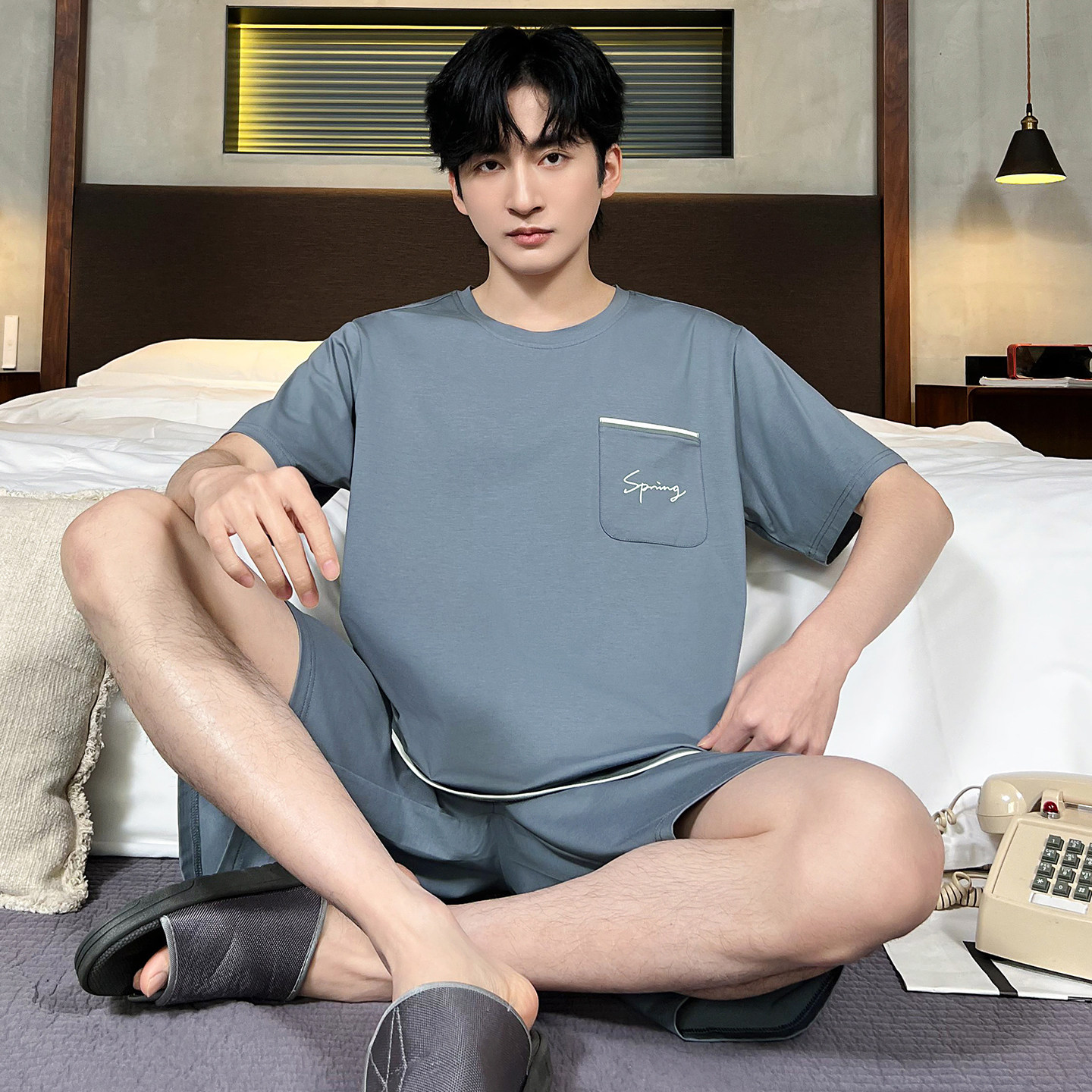 睡衣夏季纯棉短袖短裤男士2026年新款夏天套装家居服套头大码全棉