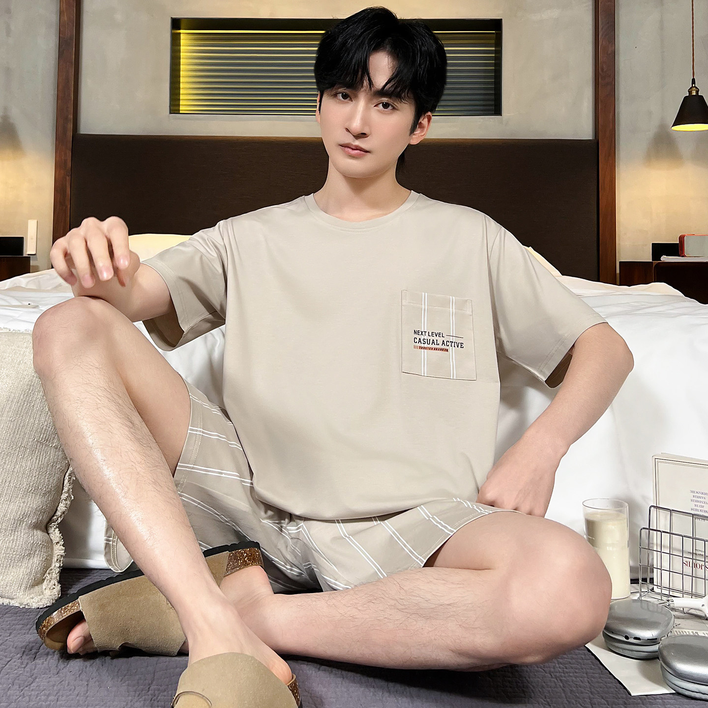 2026年新款夏季睡衣男款休闲大码短袖短裤可外穿纯棉家居服套装