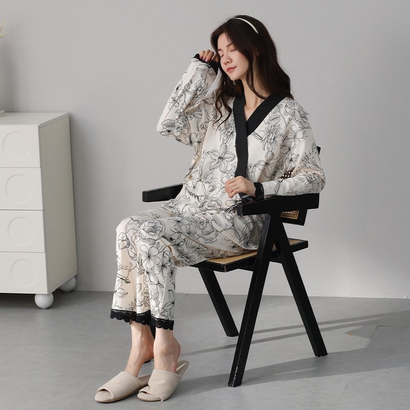 月子服睡衣女款和服系带春秋季纯棉哺乳待产喂奶孕妇家居服秋冬天