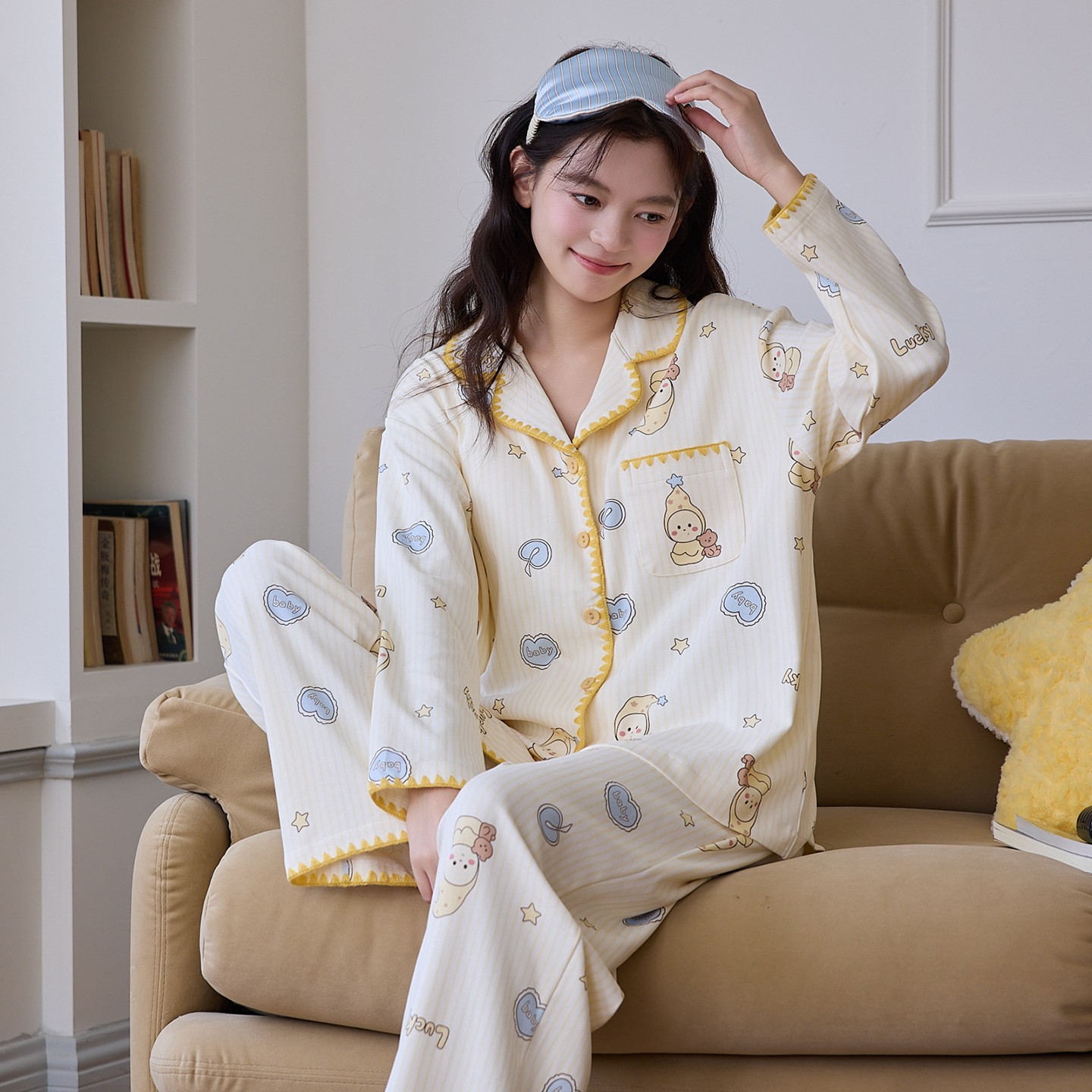 家曼妃女款睡衣春秋季长袖家居服