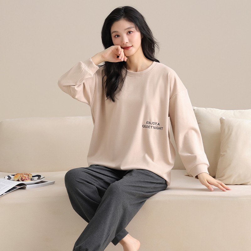 德绒睡衣女秋冬季薄绒加厚长袖简约保暖发热家居服加大码套头套装